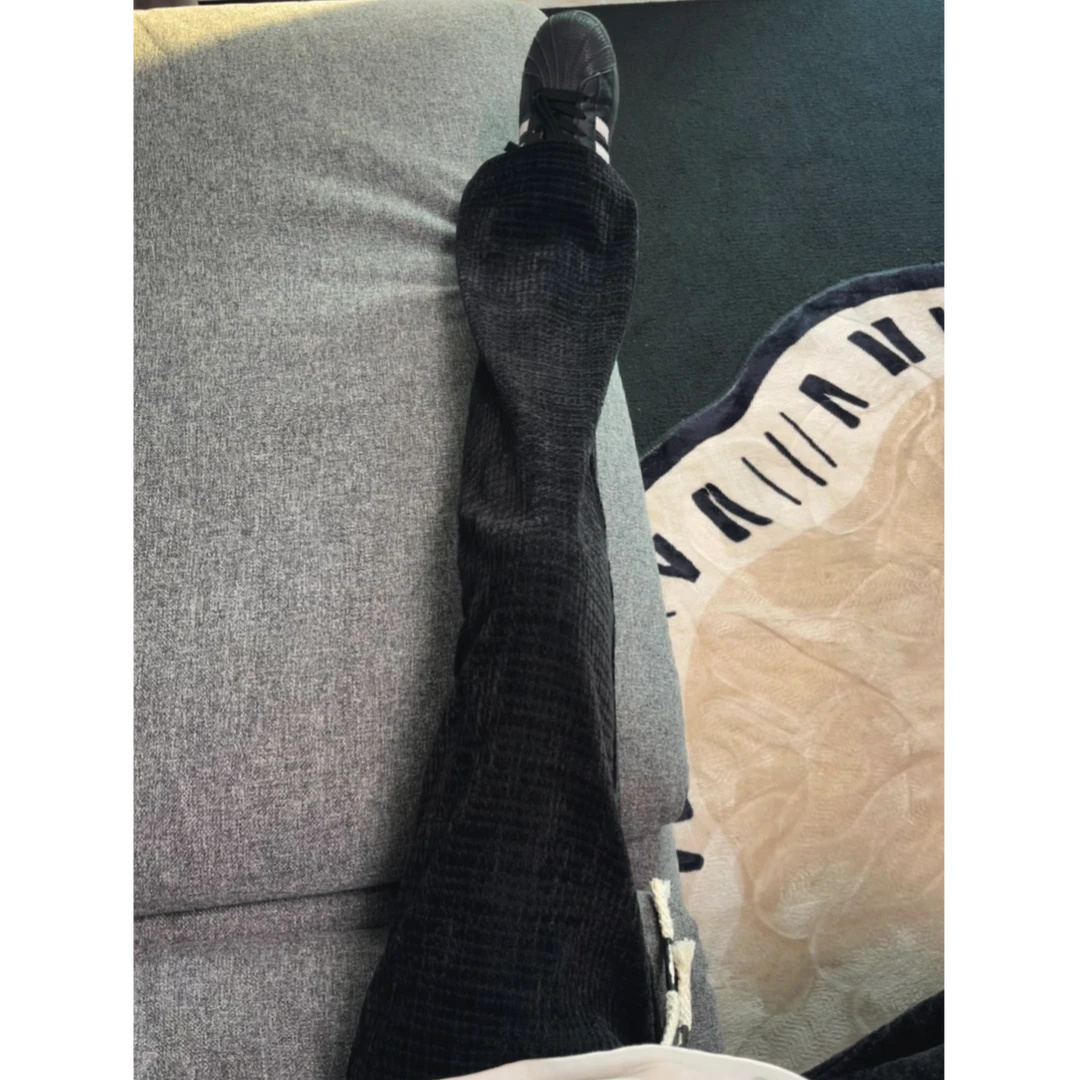 雪尼尔秋冬新款绒面格子裤男秋冬宽松百搭直筒休闲裤美式加绒裤子