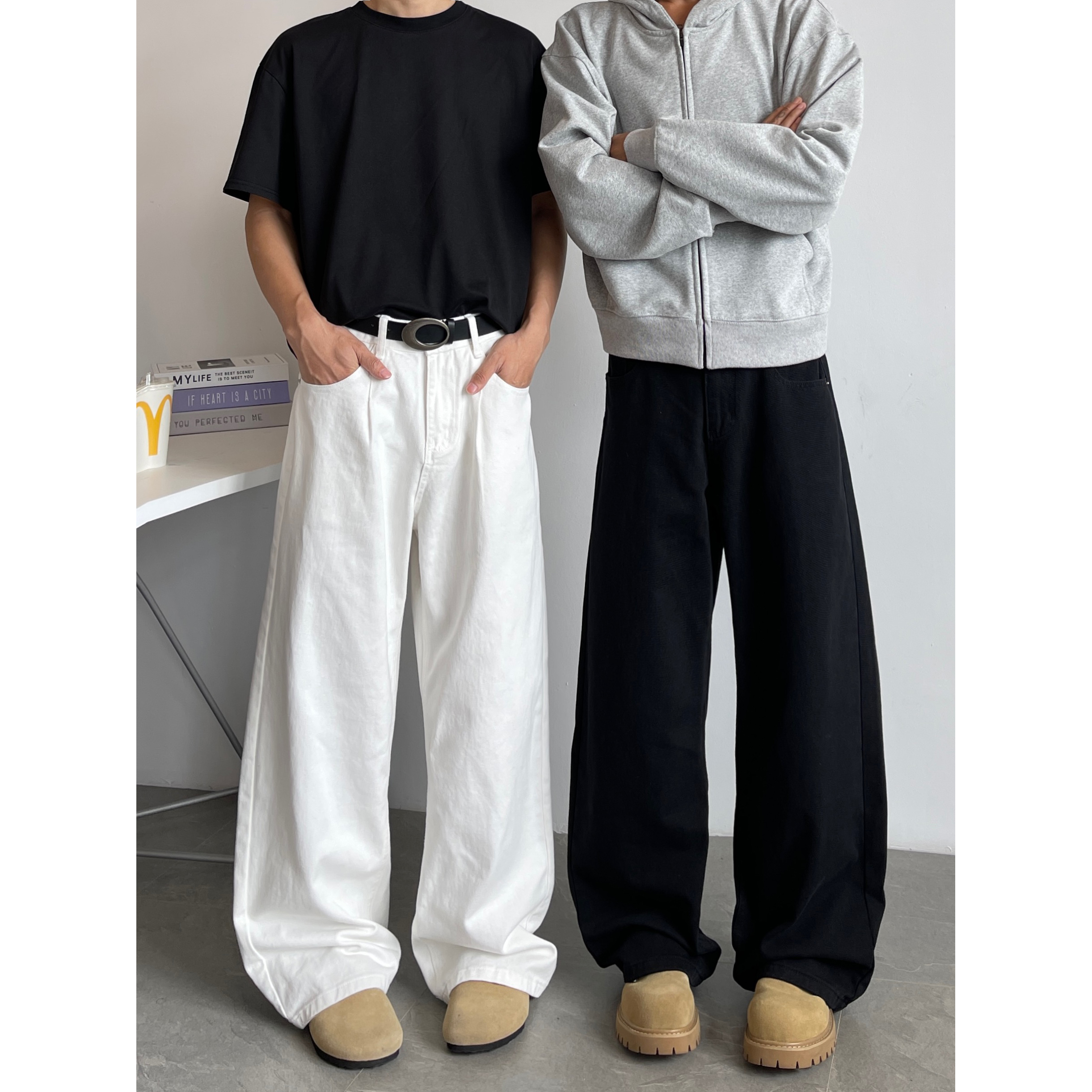 cleanfit黑色宽松牛仔裤春秋男女美式高街vibe裤子高街直筒阔腿裤