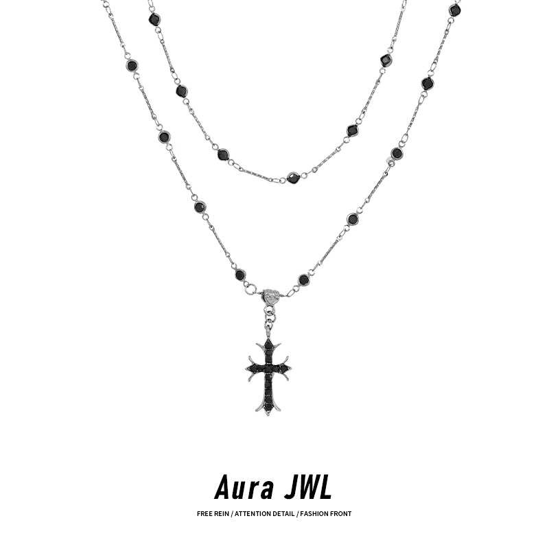 钛钢吊坠 十字架吊坠叠戴项链女锁骨链小众毛衣链设计感高级配饰