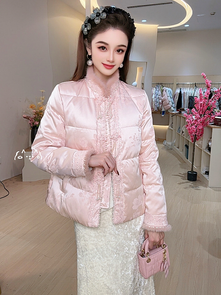 (七艺自制)真水貂毛加厚新中式国风风羽绒服251158