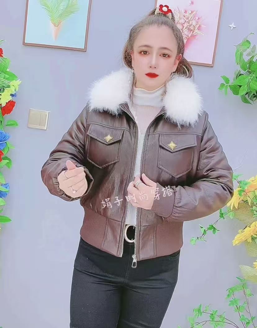 短款口袋加绒厚款冬季常规可拆衣毛领看板夹克皮衣冬季保暖小个子