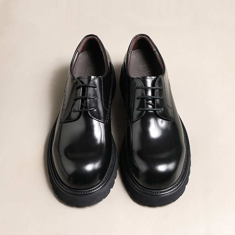 高档德比大头厚底男士休闲皮鞋真皮增高黑色亮皮结婚鞋770606