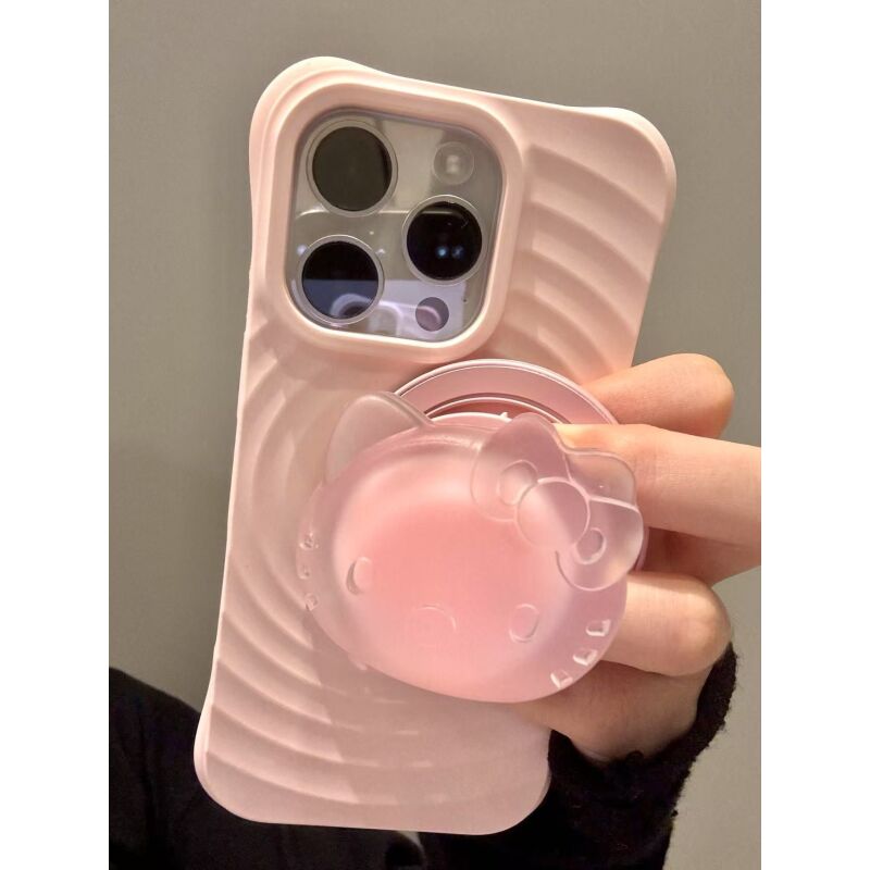 韩系ins灰粉底雾面猫咪波漾磁吸适用iphone16promax苹果15p手机壳