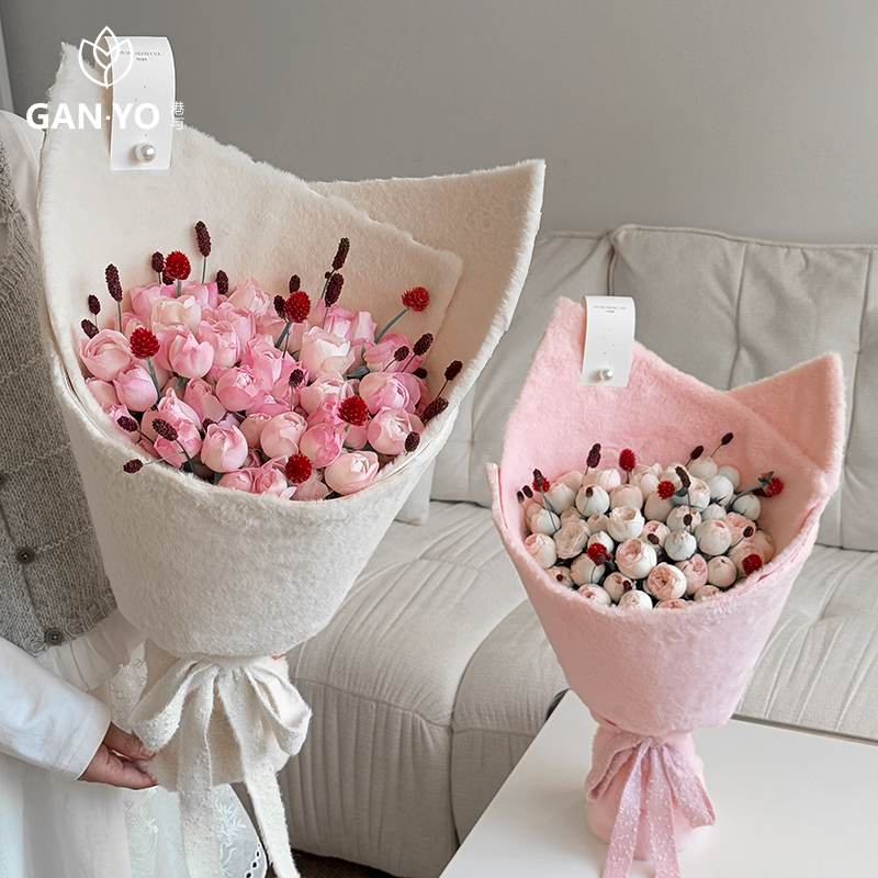 港与 秋冬毛绒绒布料鲜花花束包装纸花艺花店包花布手工diy资材