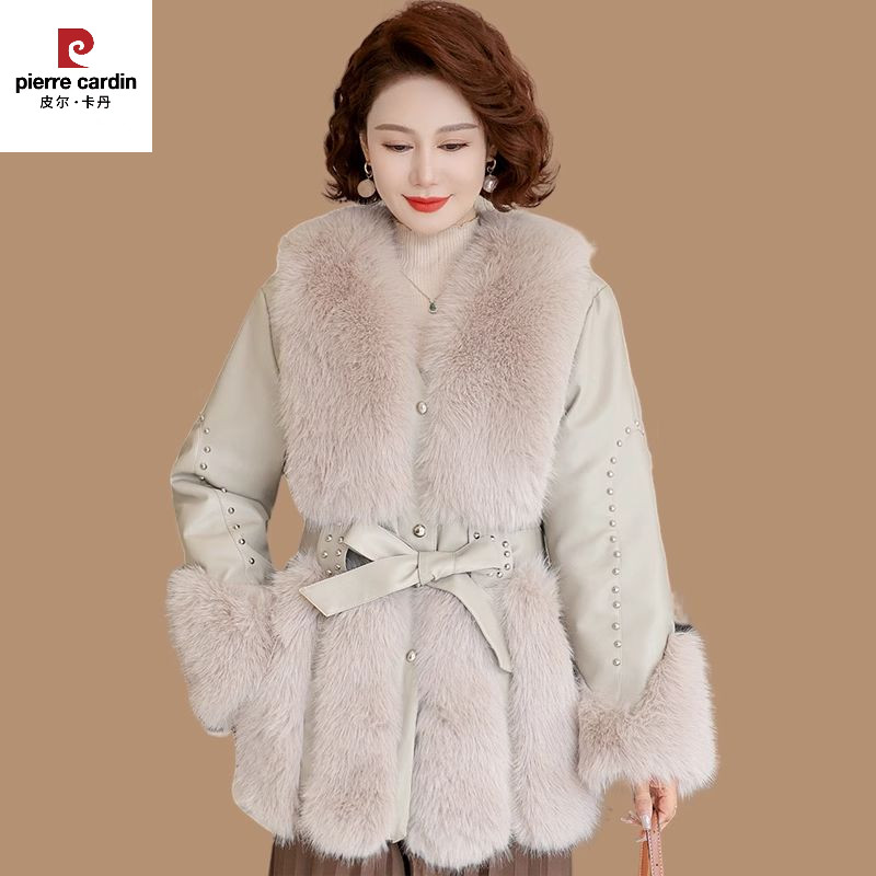 皮尔卡丹妈妈秋冬外套仿水貂绒皮草大衣羽绒棉服2024新款中老年女