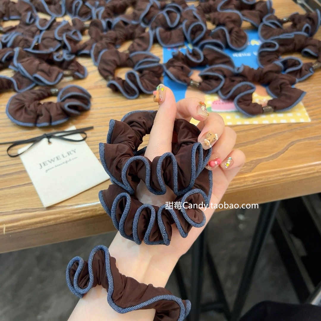 韩版莫兰迪色木耳边高弹力小肠面膜发圈耐用丸子头马尾发绳发饰