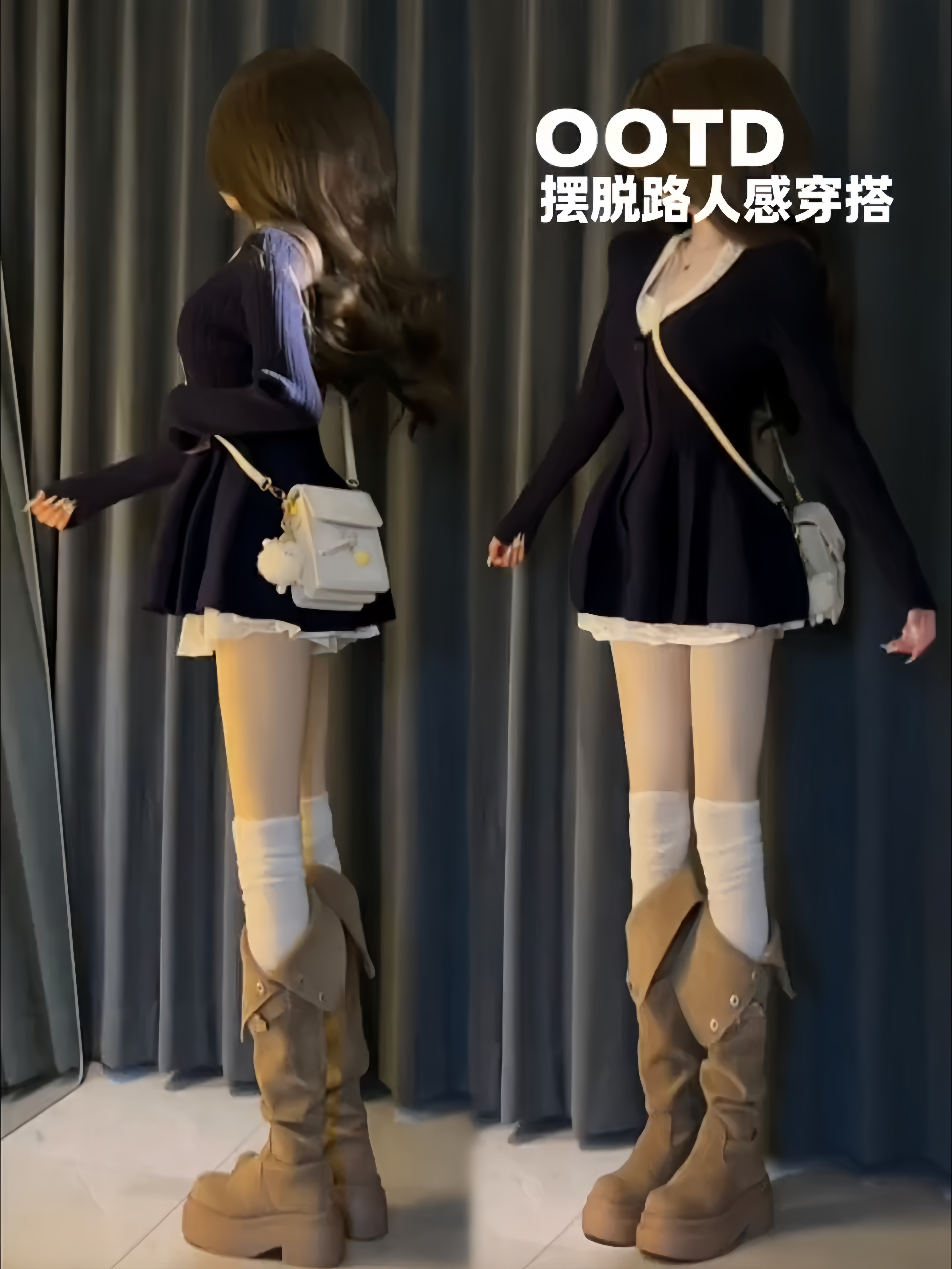 法式低领长袖V领花苞针织开衫裙女装春秋季挂脖蕾丝打底裙两件套