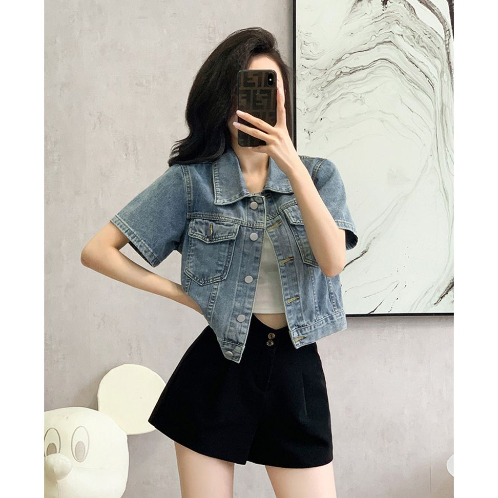 休闲小个子百搭开衫短袖外套上衣2025夏季新款韩版短款牛仔女外套