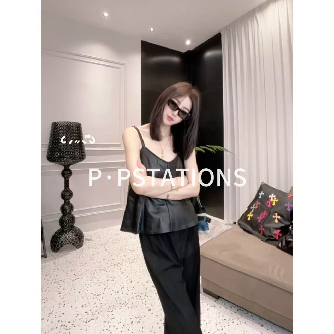 PP 2025｜唤醒记忆 琥珀流光风真皮黑色吊带拉链皮衣时尚洋气