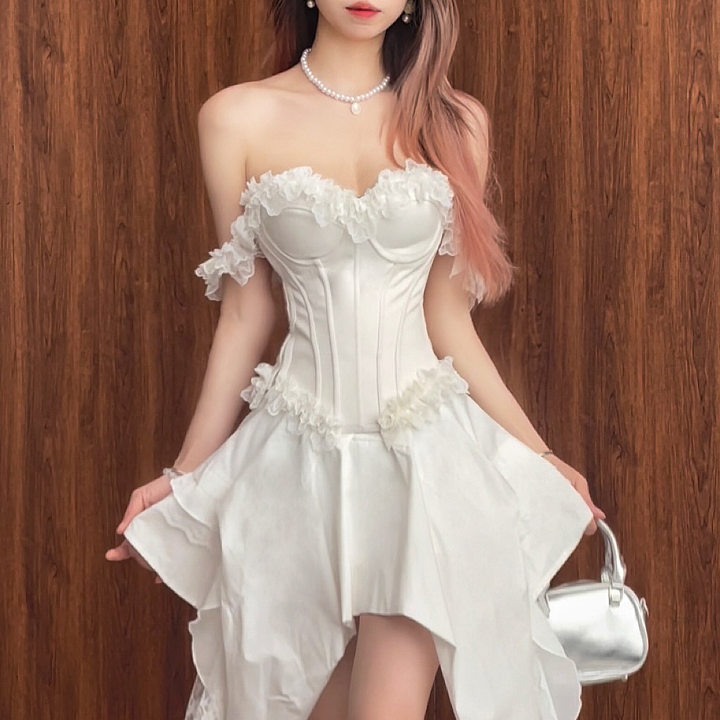 2521-（带胸垫）蕾丝少女鱼骨抹胸后背绑带可以调节