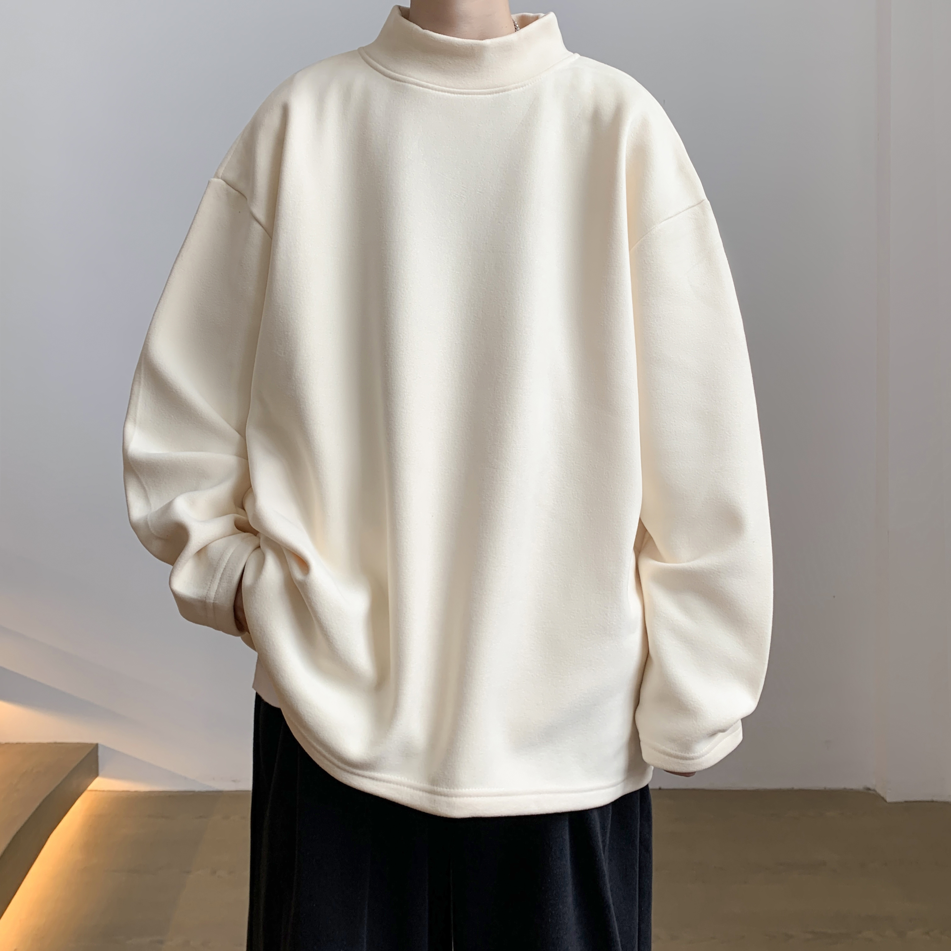 长袖T恤男生休闲加绒加厚秋冬打底衫半高领德绒卫衣保暖内衣上衣