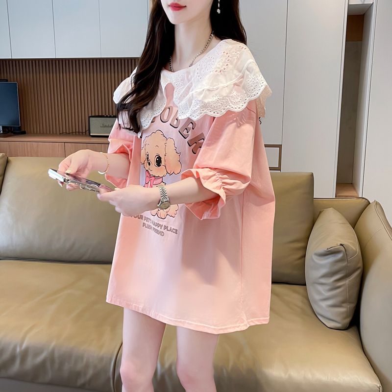 韩版首发100棉纯棉娃娃领t恤女大码胖mm