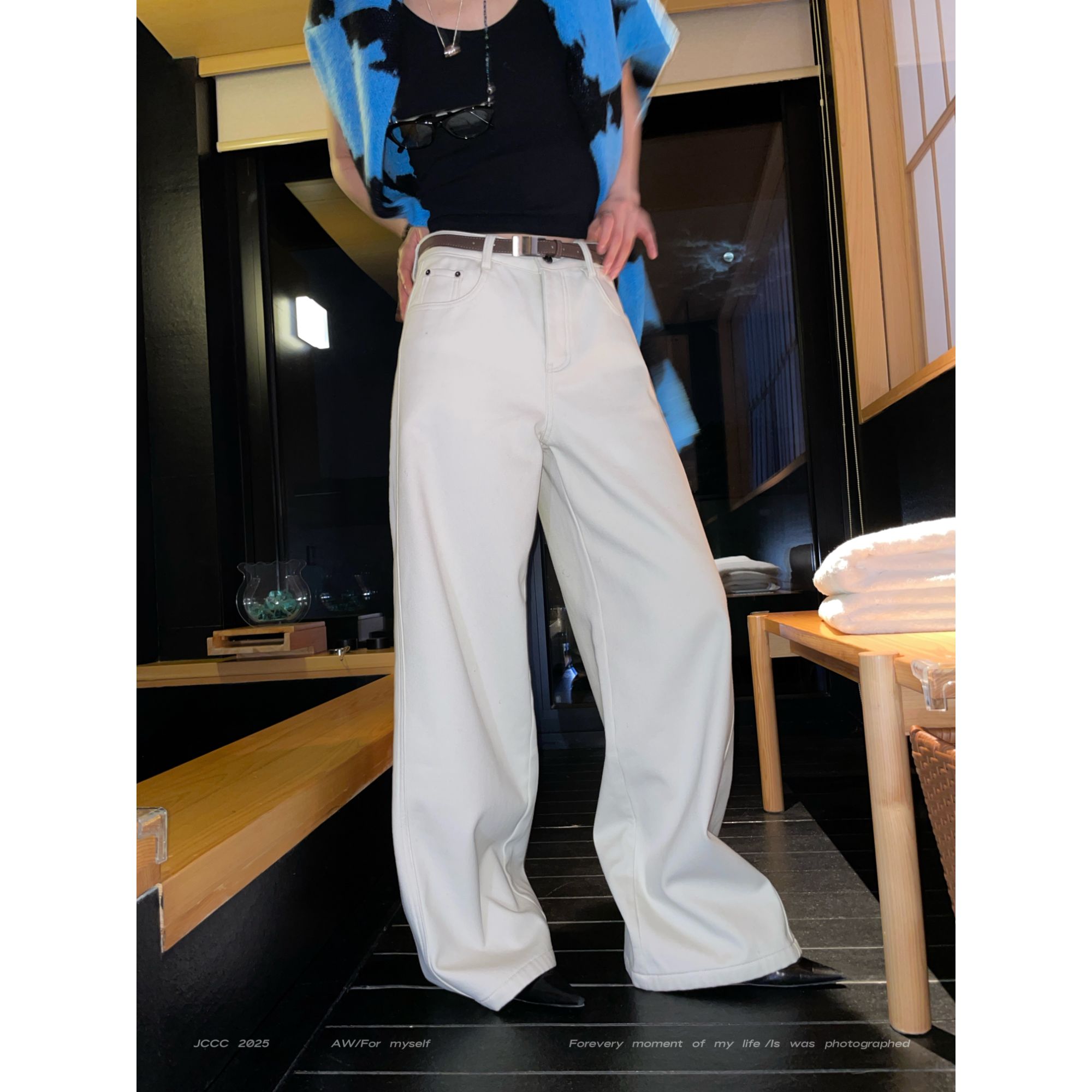 JCCC影子【隐绒白牛】两色加绒加厚百搭直筒阔腿牛仔裤（含腰带）