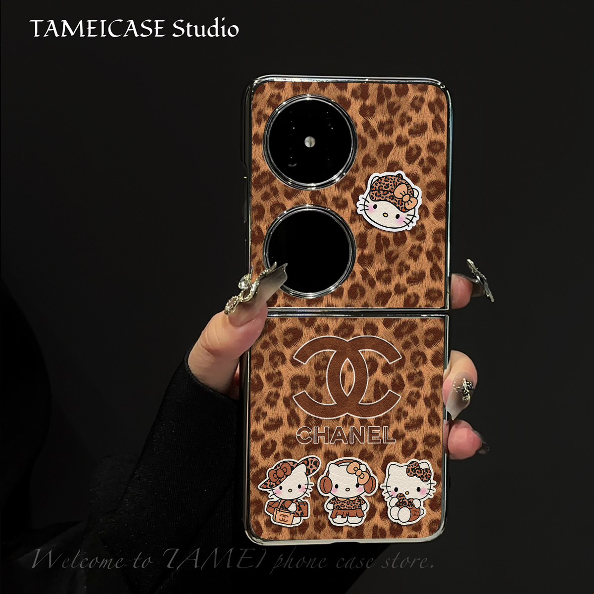 豹纹Kitty羊皮适用华为pocket2手机壳FINDN3FLIP折叠华为pockets