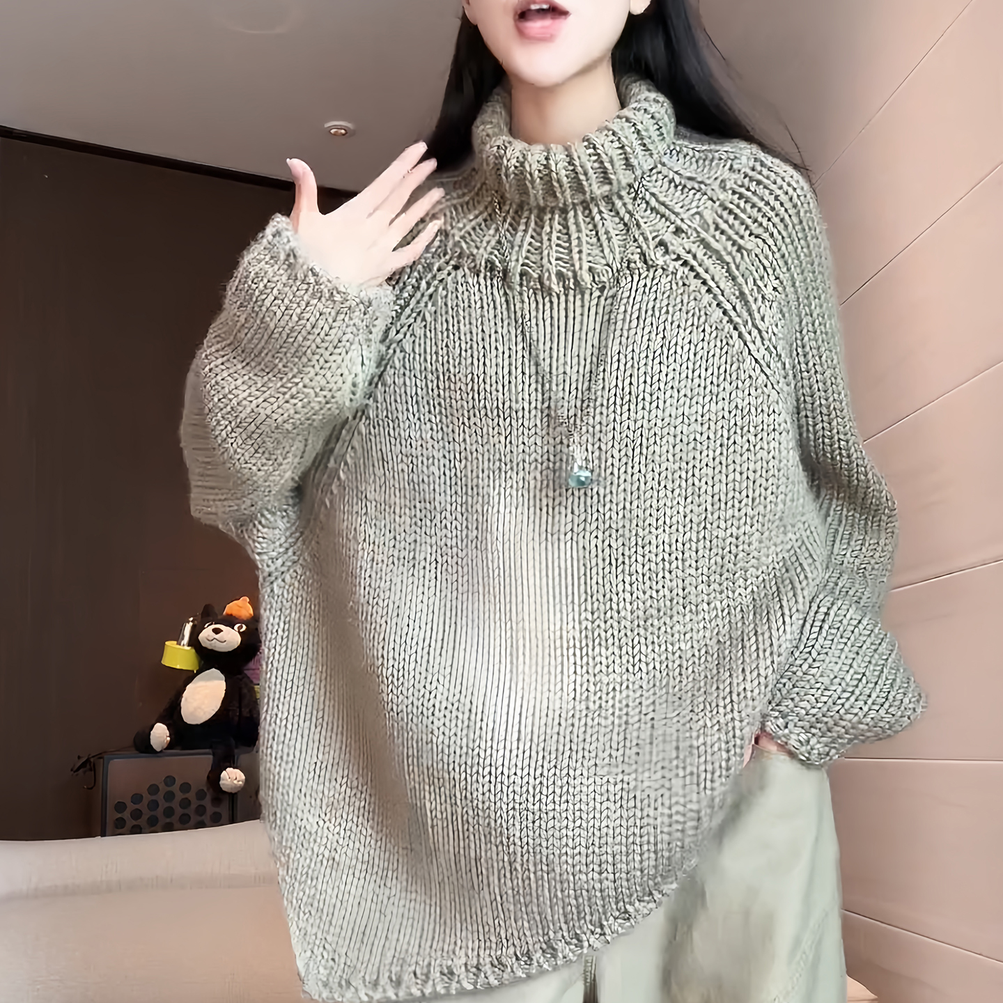 高领毛衣女士秋冬慵懒风宽松洋气减龄显瘦中长款遮屁股针织衫上衣