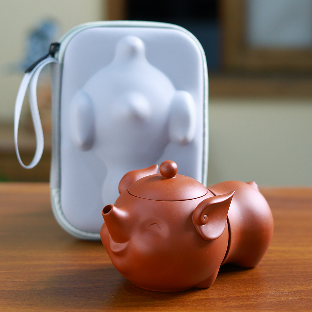 猪事如意紫砂小猪手抓壶凤鸣壶家用功夫茶具瓷器户外旅行便携茶具