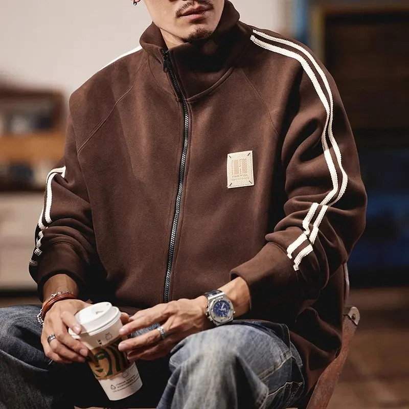 重磅奥绒夹克外套男秋冬款加厚运动宽松潮牌秋季开衫卫衣男休闲