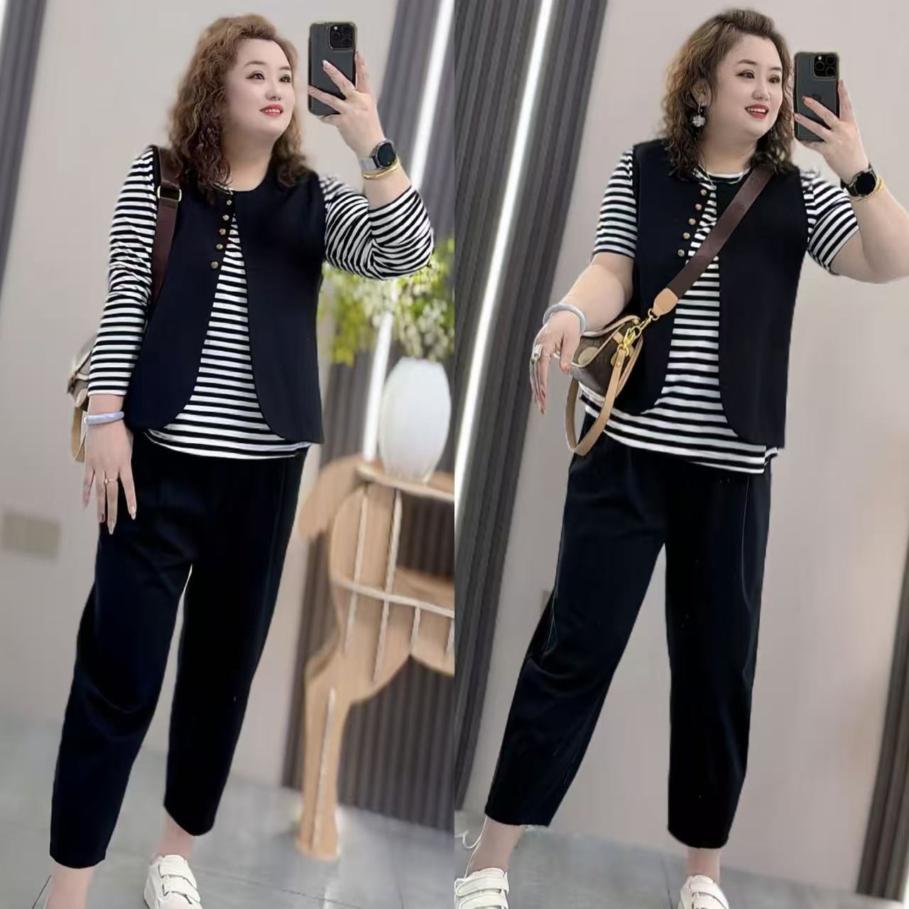 3576（丹姐家）三件套盐系轻熟御姐范高级上衣加裤子三件套时尚休闲