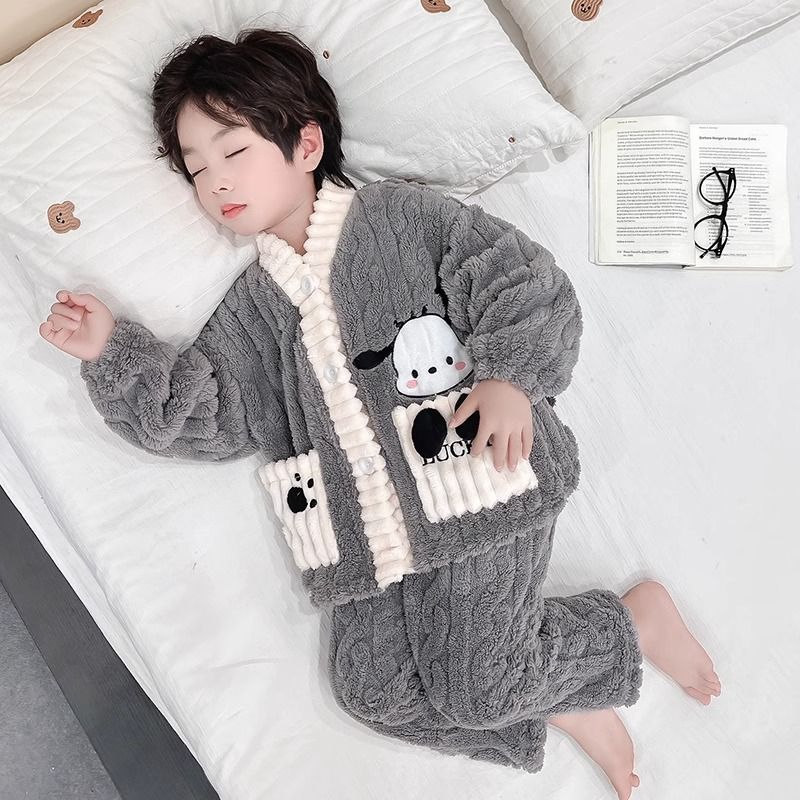 男童睡衣秋冬季法兰绒加厚珊瑚绒2025新款儿童家居服套装宝宝男孩