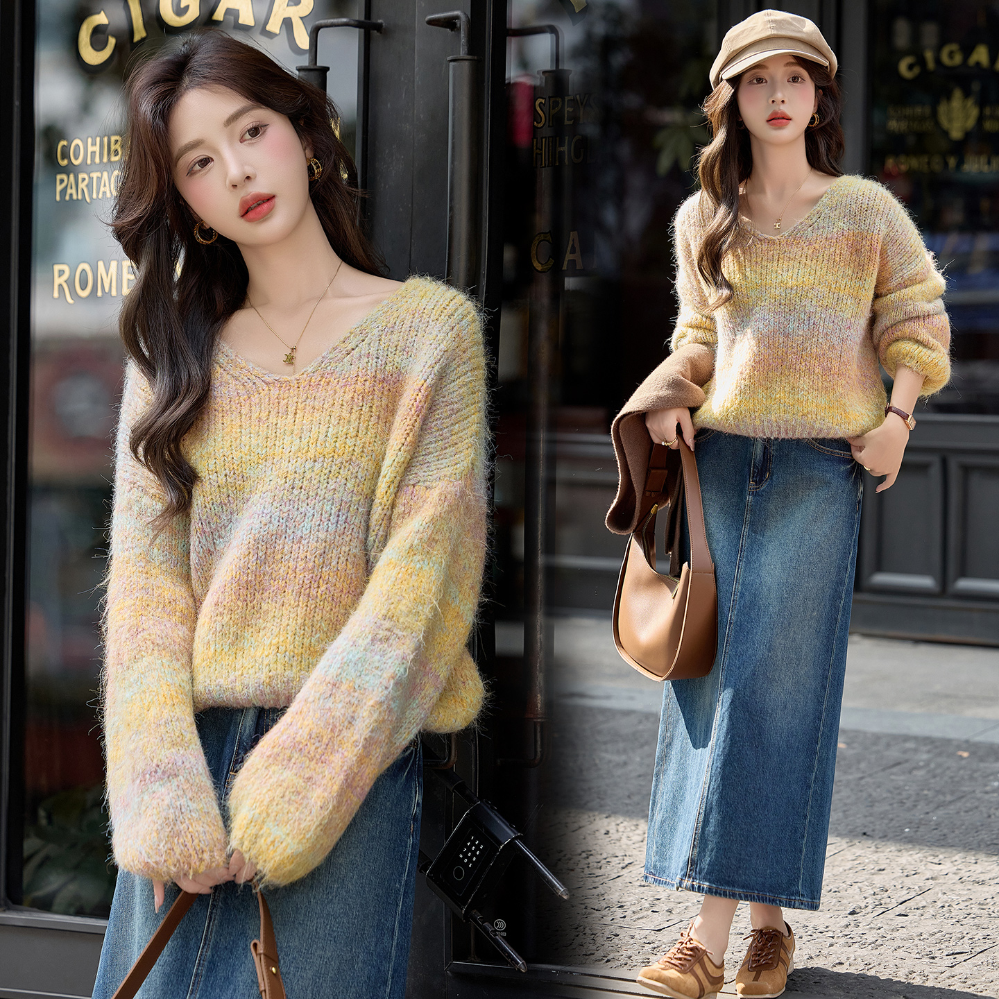 韩版慵懒风时尚设计感渐变色毛衣2025秋季新款宽松百搭显瘦上衣女