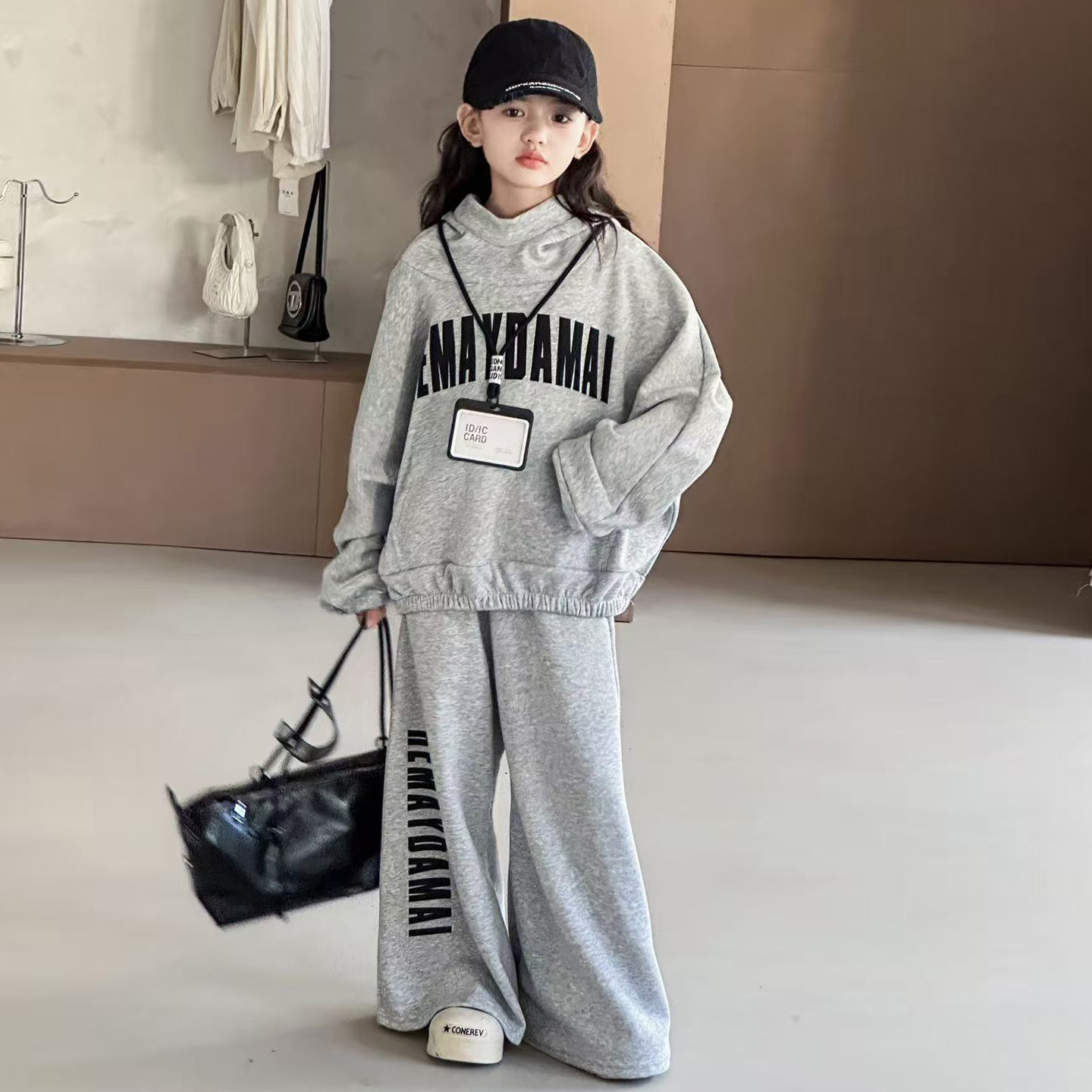 女童秋季新款时尚休闲连帽卫衣套装2025女大童洋气运动风两件套潮