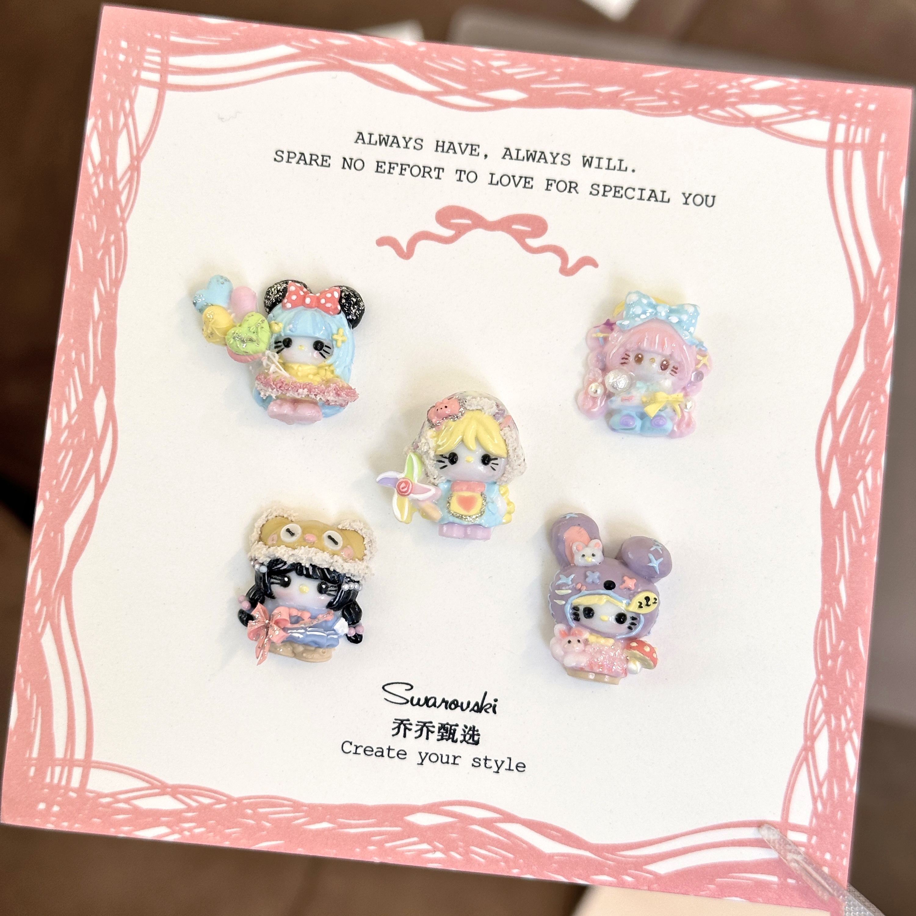 手工卡通饰品 DIY手工美甲Kitty猫猫小香风钻饰高级感穿戴甲饰品