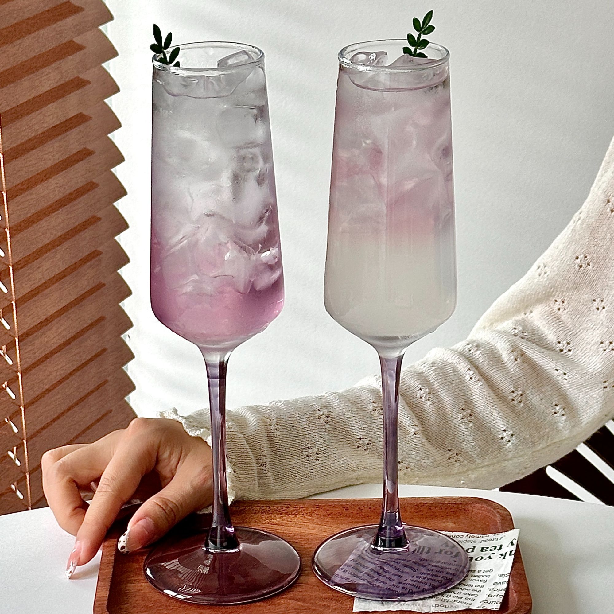 高颜值ins风紫色杆起泡香槟杯高脚杯葡萄酒杯特调鸡尾酒玻璃杯子