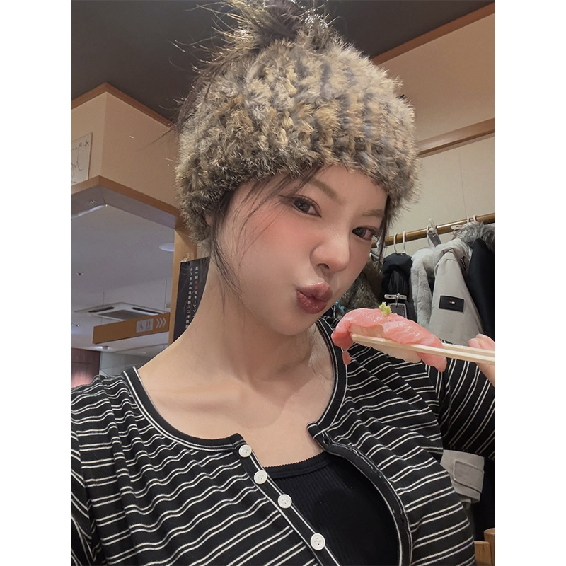 100%兔毛毛绒网红宽边束发带女秋冬日常外戴保暖皮草头饰复古头带