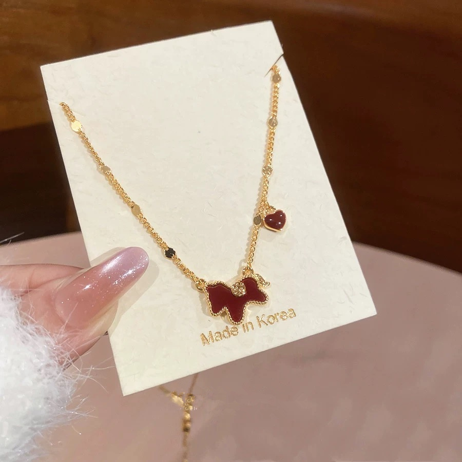 铜合金项链 生肖马上有钱吊坠新年红色毛衣链轻奢爱心锁骨链百搭