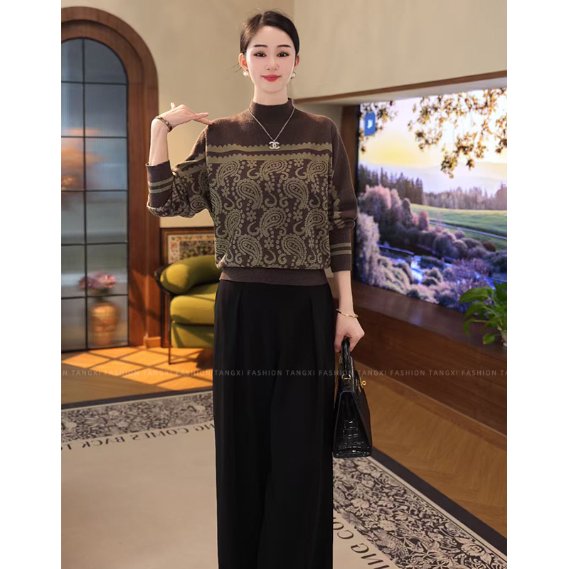 唐熹2025秋冬新款【LT-D936】含绵羊毛时尚气质腰花纹针织衫毛衣女