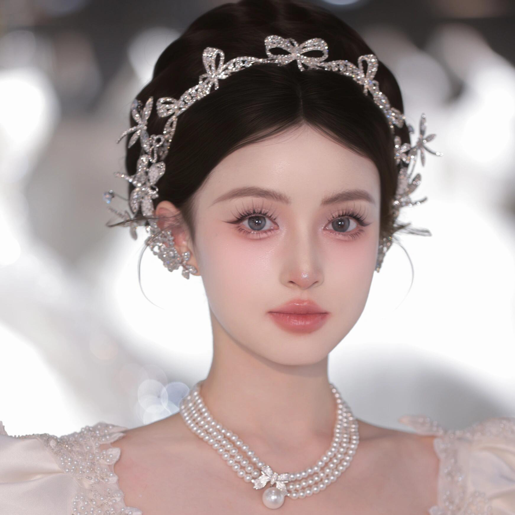 韩式甜美新娘发箍高级感蝴蝶结森系公主王冠婚纱礼服百搭头饰A013