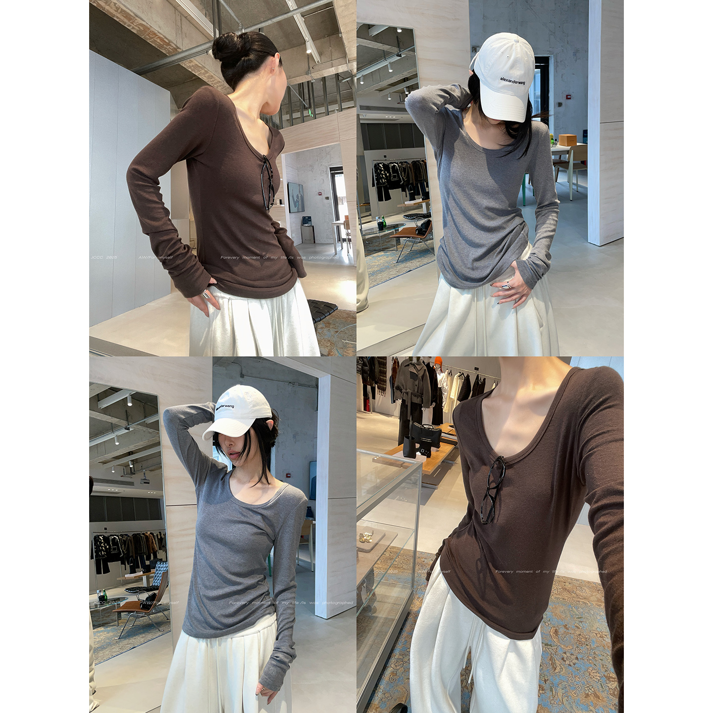 JCCC影子【衣橱基石】山羊绒羊毛混纺U领修身打底衫长袖T恤JE4DOA11