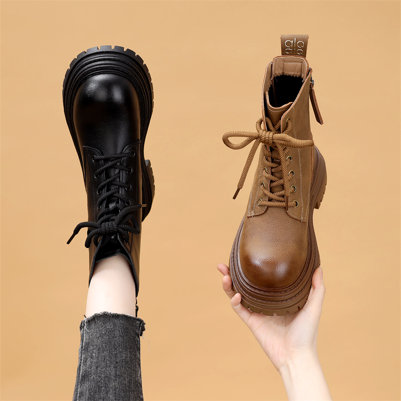 英伦风厚底马丁靴女2025年冬季新款时尚显脚小加绒显瘦软底工装靴