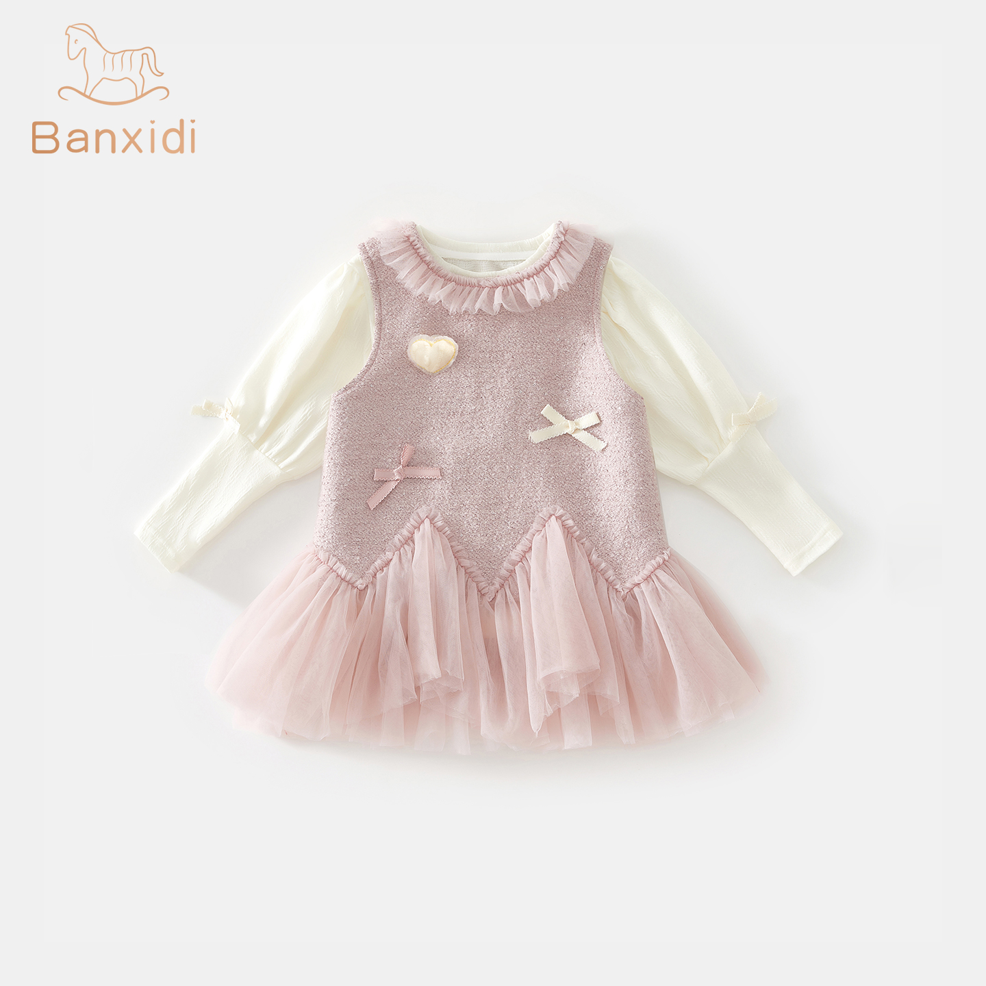 班喜迪女童连衣裙冬季装新款洋气宝宝公主裙套装周岁礼服儿童裙子