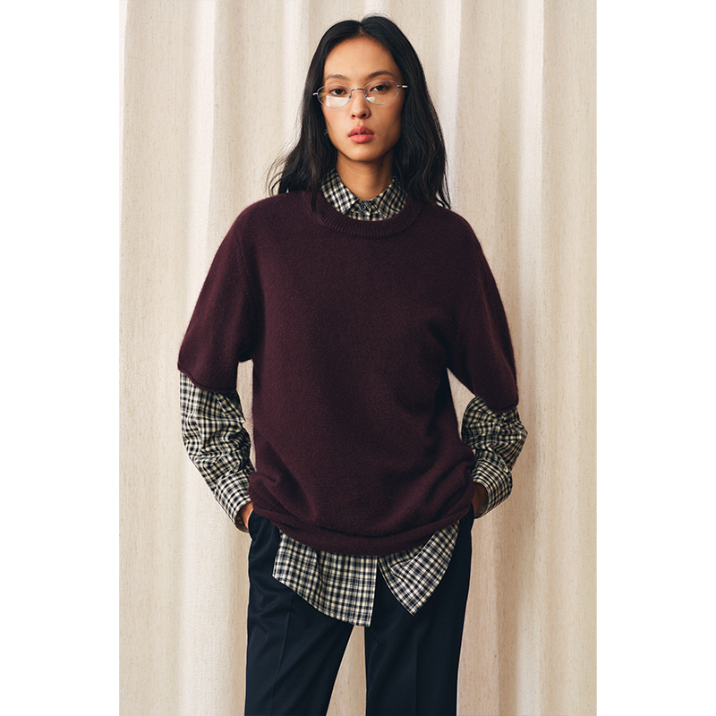 HERLAND她地【西拉】百搭慵懒风气质毛针织衫秋冬圆领休闲短袖毛衣