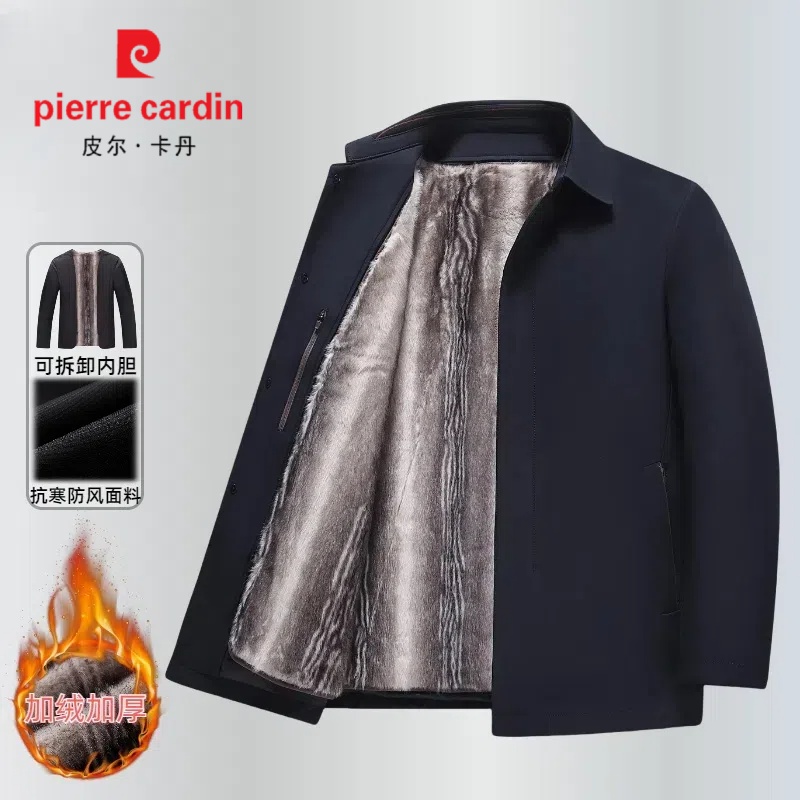 加厚加绒活里活面秋冬季新款保暖防貂绒中年外套夹克爸爸装