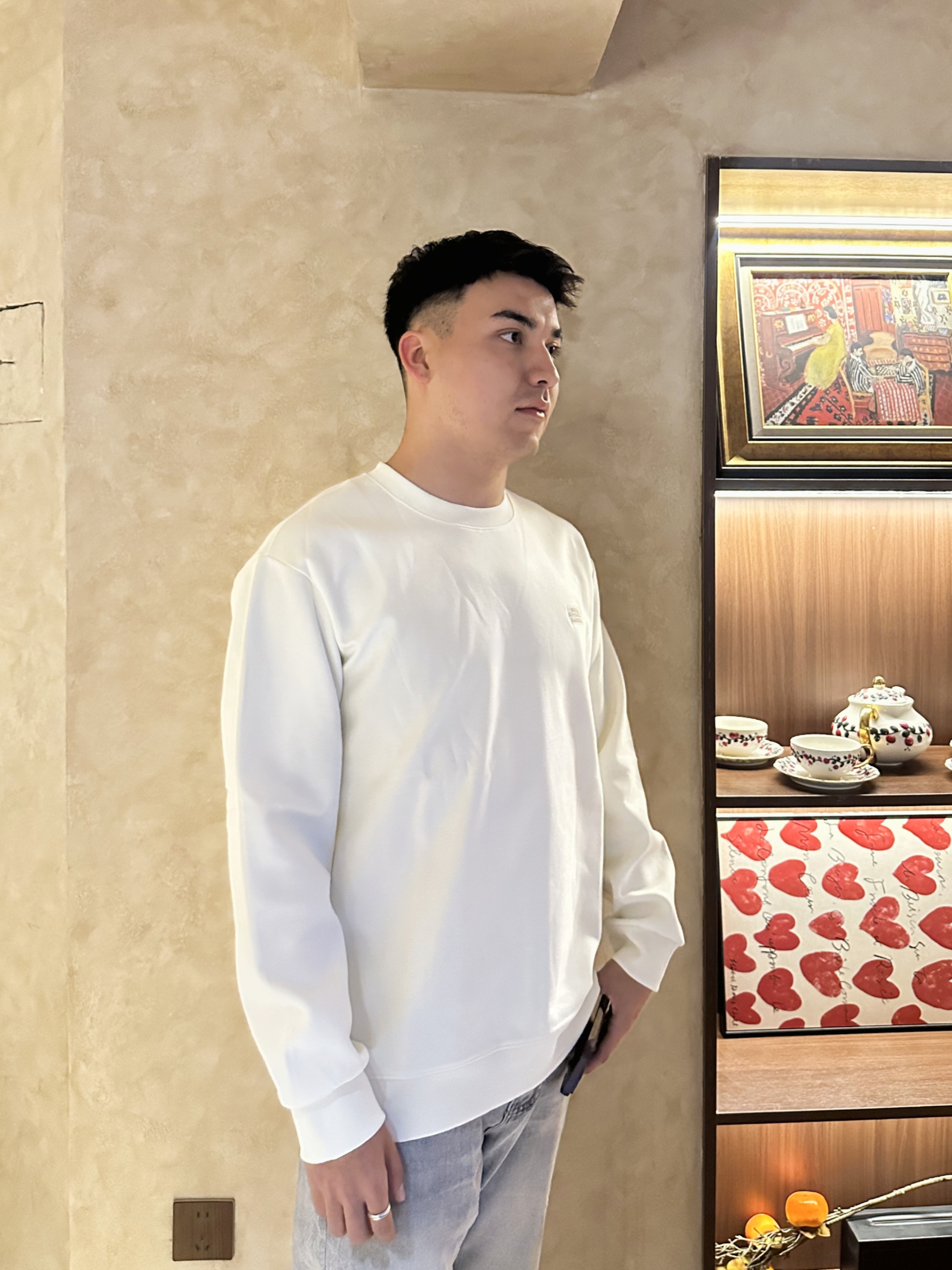 套头款常规款圆领长袖不缩水卫衣男装宽松时尚百搭男士白色休闲