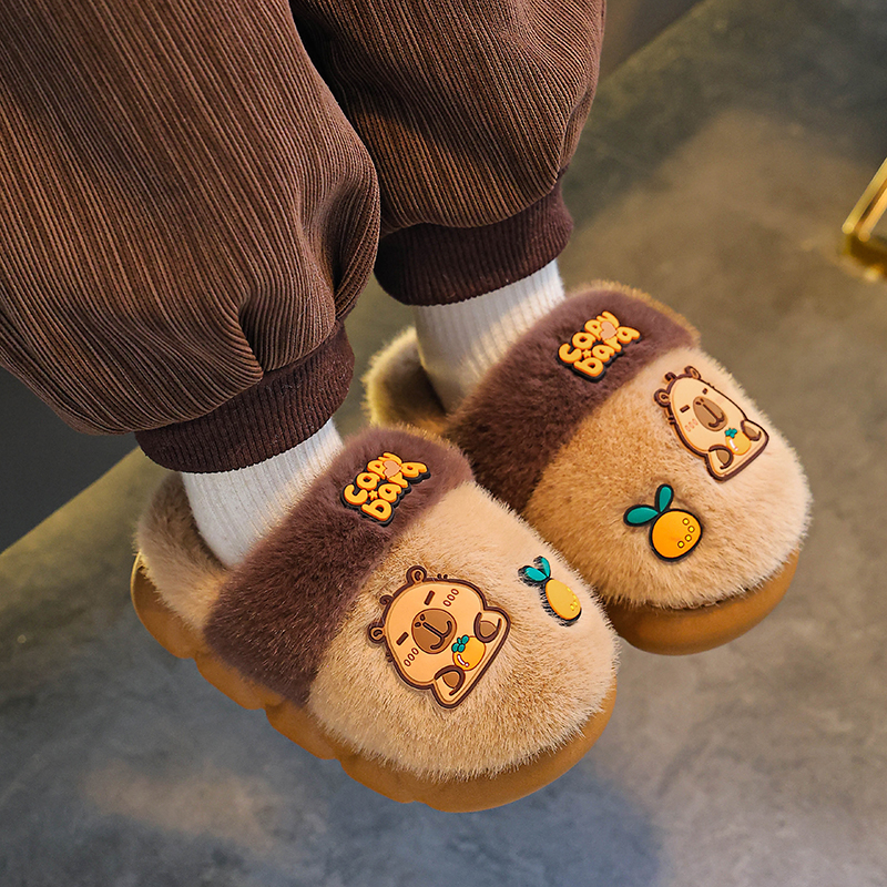 卡皮巴拉儿童棉拖鞋男童冬卡通可爱防滑室内居家软底亲子宝宝拖鞋