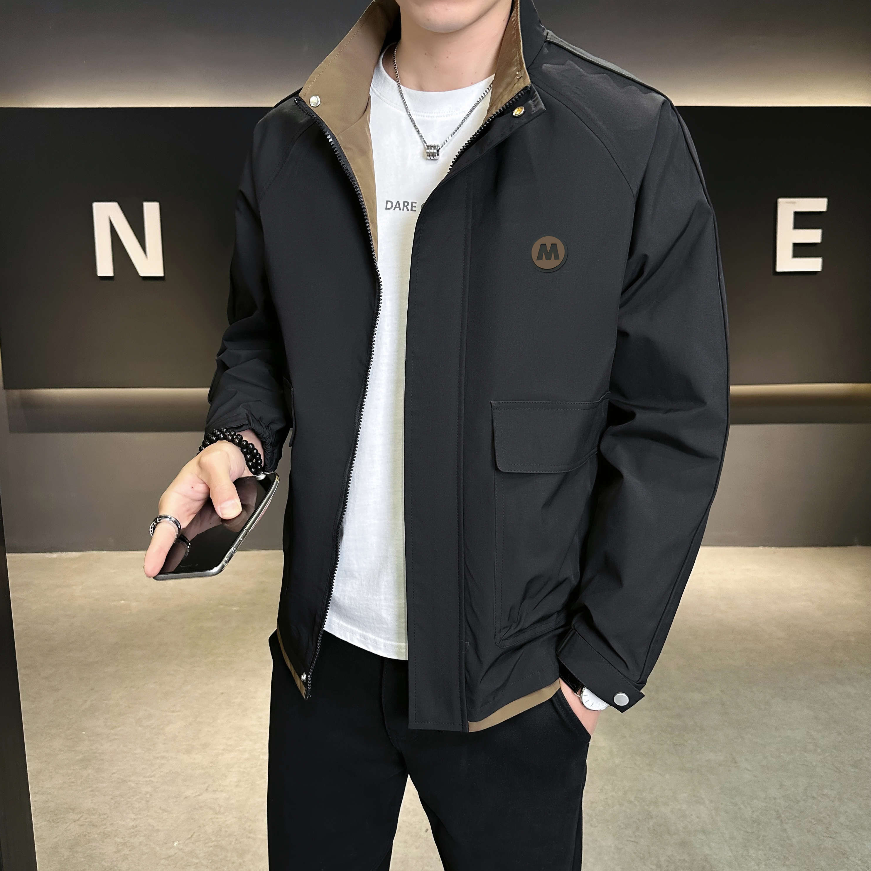 太山象韩版夹克男士秋冬2025新款休闲立领上衣服潮流宽松帅气外套