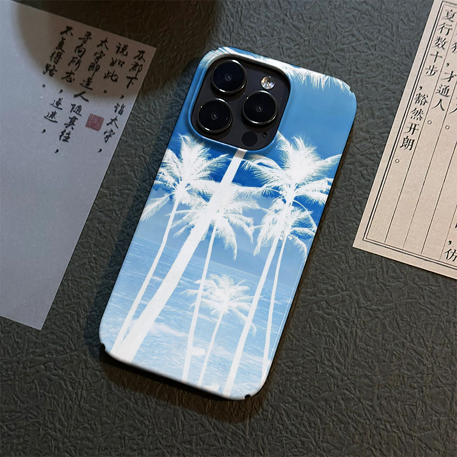 蓝天椰树适用苹果13手机壳菲林iPhone14/15/16/17硬壳个性卡通12p