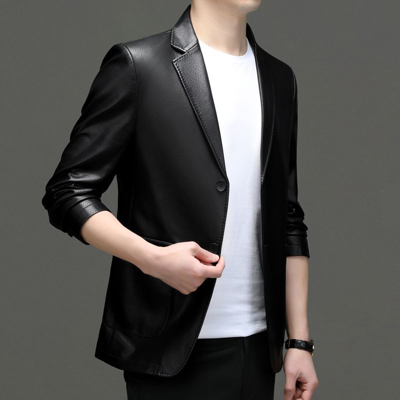 【海宁严选】海宁男士休闲商务百搭手工真皮山羊皮高档西服三色可选