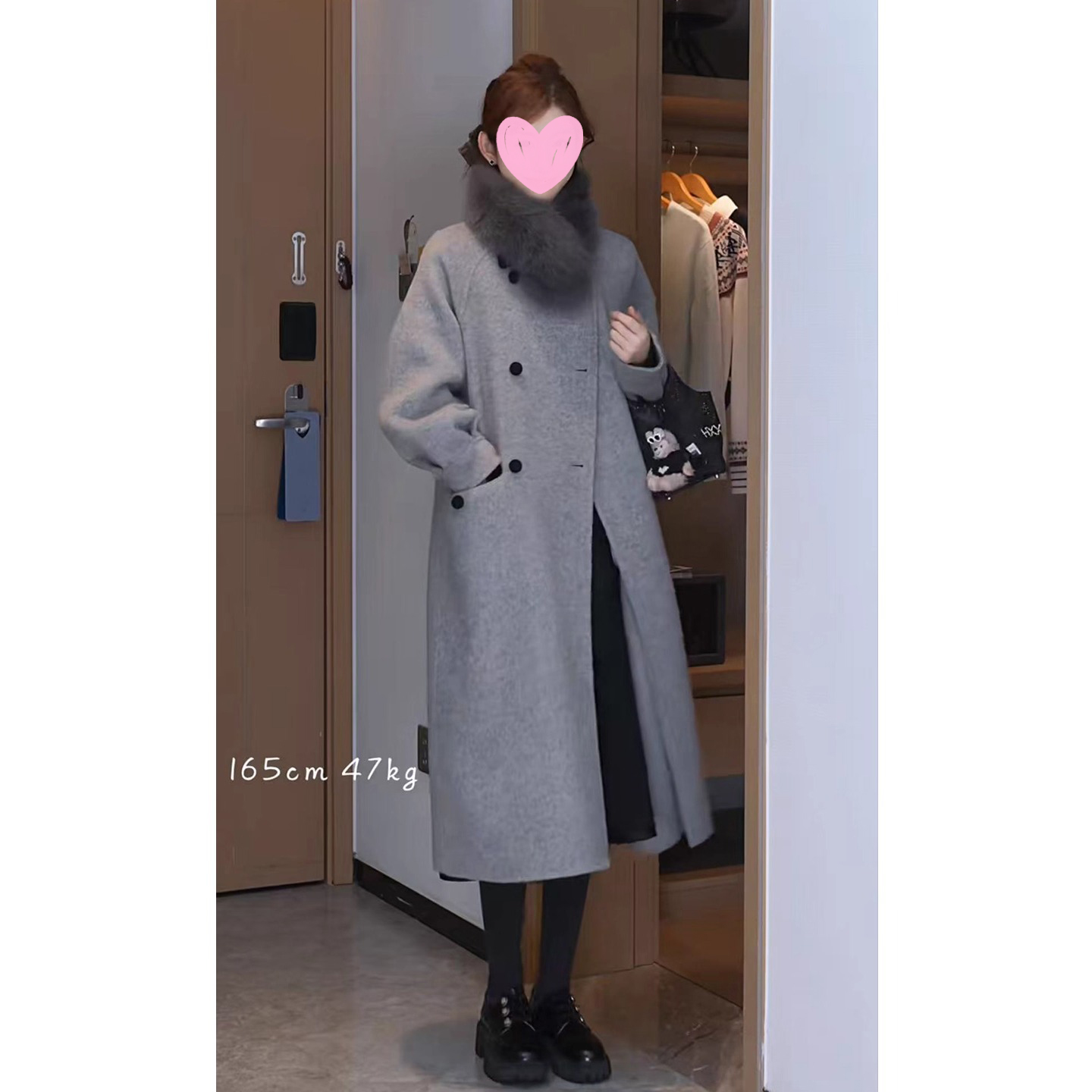 多娜女装同款法式小香风呢子大衣外套女秋冬设计感灰色中长款上衣