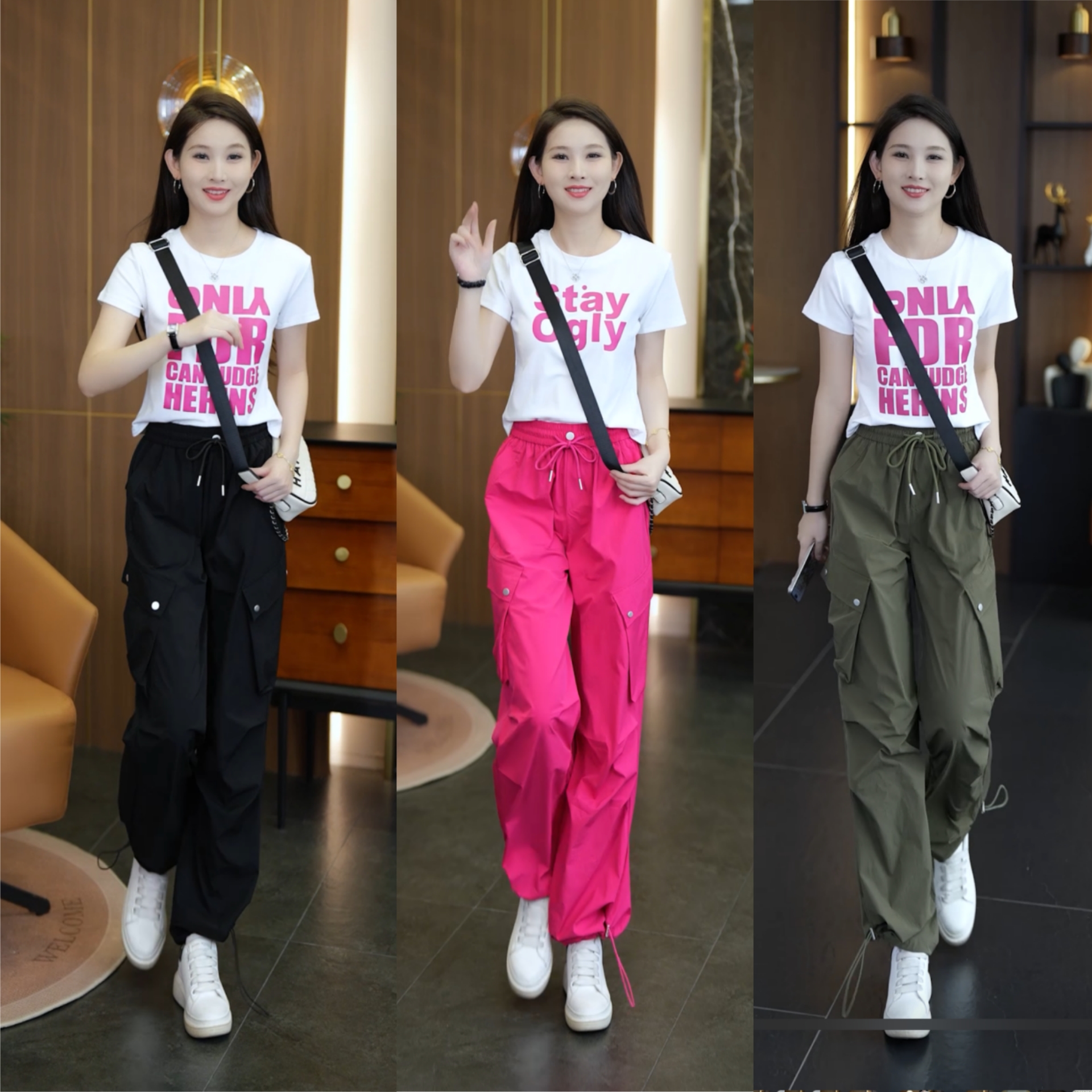 2025工装裤洋气女阔腿超酷炸街高腰百搭宽松直筒美式运动速干女裤