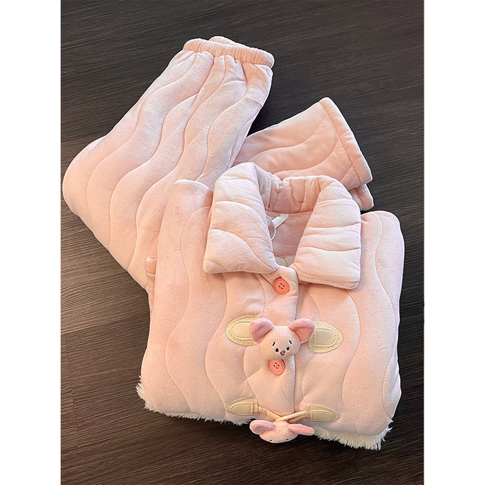 甜美可爱风小猪皮杰夹棉睡衣女秋冬季加厚翻领外套保暖家居服套装
