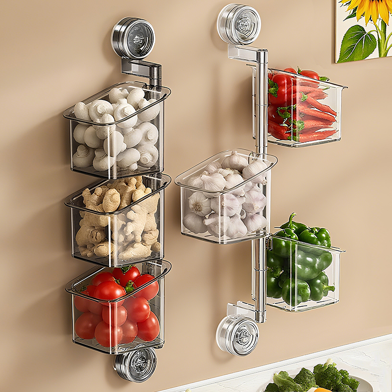 优勤吸盘旋转放葱姜蒜收纳盒厨房置物架蒜头收纳筐收纳篮壁挂神器