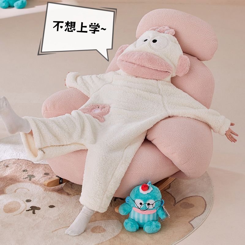 丑鱼睡衣连体儿童秋冬季加厚款珊瑚绒男童法兰绒女童睡袍浴袍家居