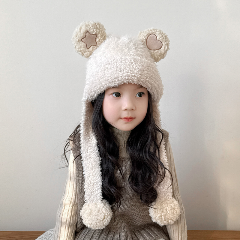 儿童帽子秋冬季围巾一体女童毛绒帽女孩防寒护耳针织帽可爱保暖帽