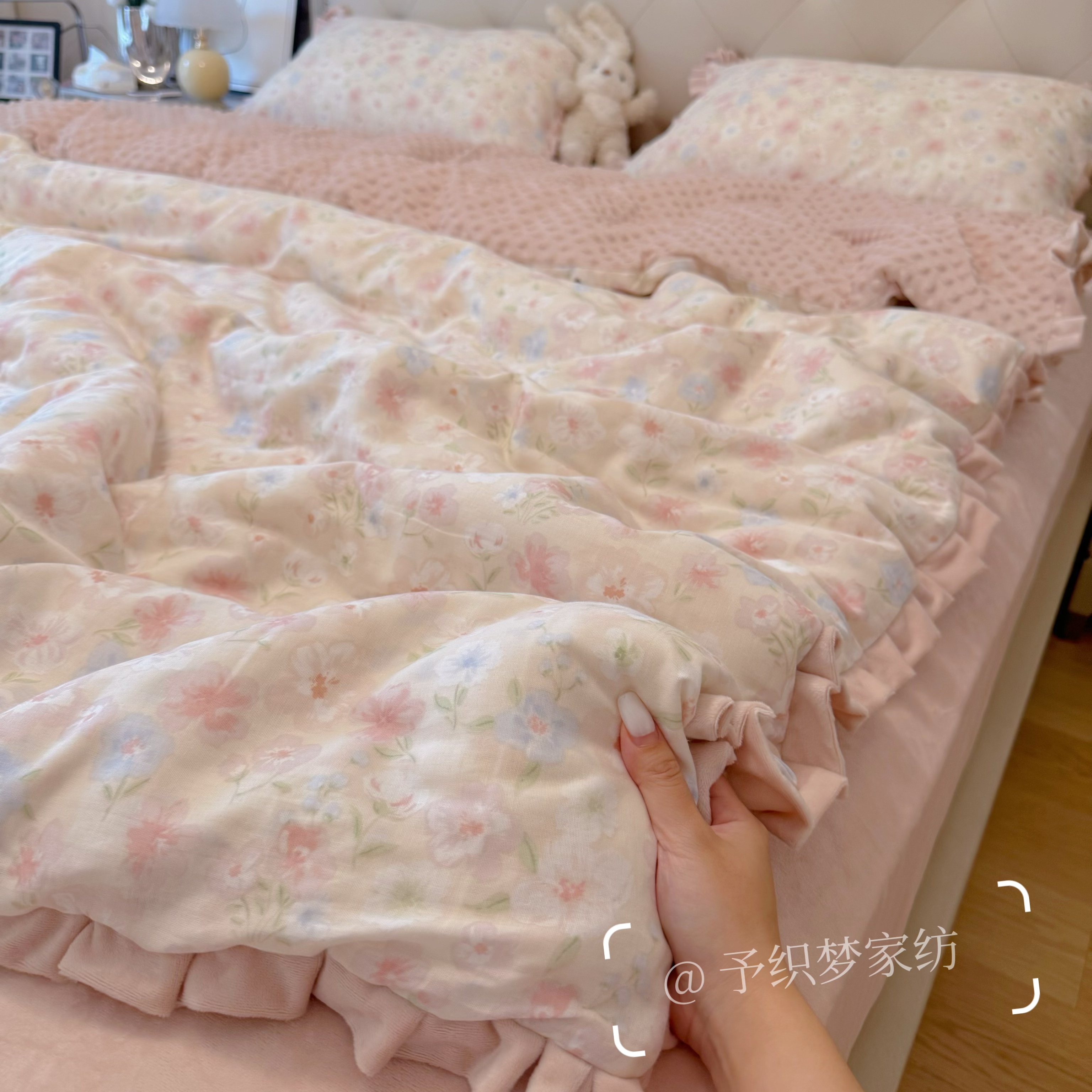 花边款A类全棉双层纱棉加绒四件套碎花边学生宿舍三件套