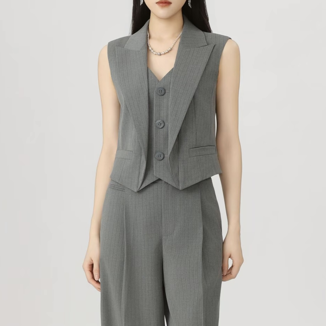 AMASS/阿玛施 540045 新款老风灰色洋气时尚显瘦坎肩西装马甲内搭