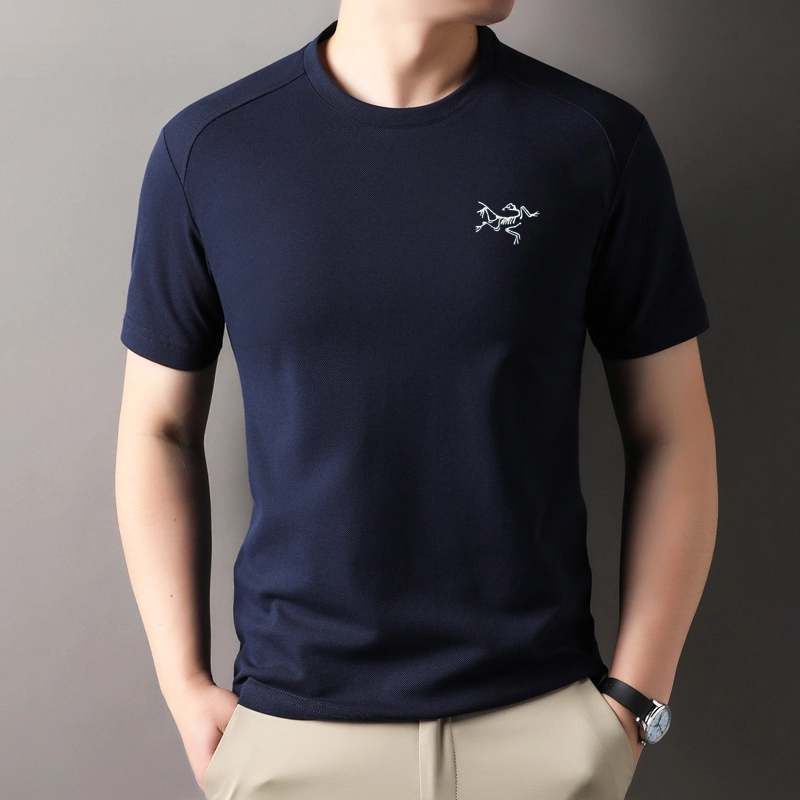 奥特莱斯新款始祖刺绣鸟夏季纯色男t恤圆领冰丝痞帅慵懒风男装